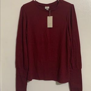 a new day burgundy long sleeve crewneck shirt